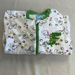 Tuffy Dinosaur Baby Onesie with Green Trim and embroidered dinosaur